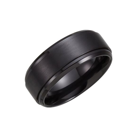 9mm Black Titanium Ridged & Beveled Edge Comfort Fit Band Size 9.5